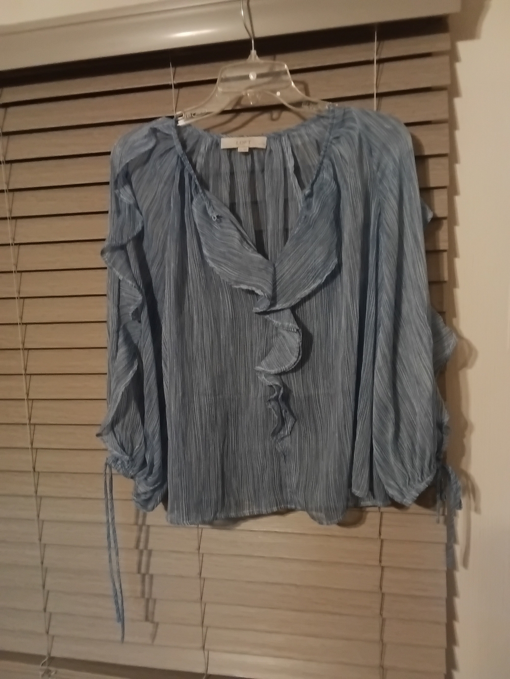 LOFT Light Blue Ruffle Front Peasant Blouse